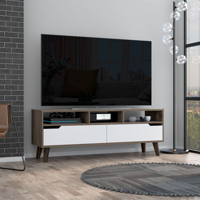 Tv Stand For TV´S Up 52", Three Open Shelves, Two Flexible Drawers