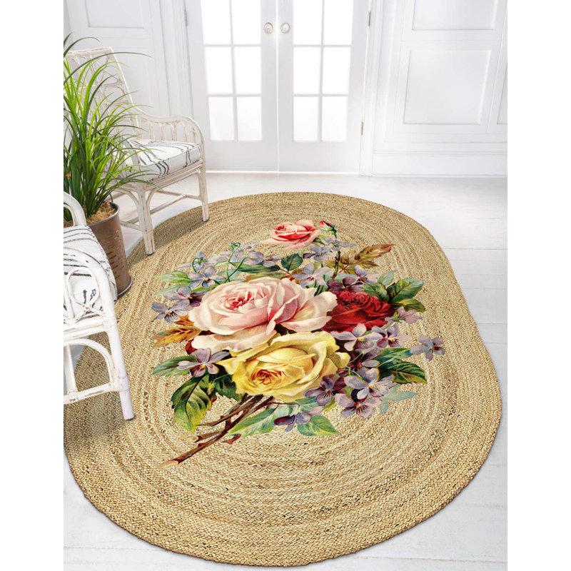 Tapis en jute tissé à la machine Robichaux, Ovale 2 pi 11 po x 4 pi 11 po