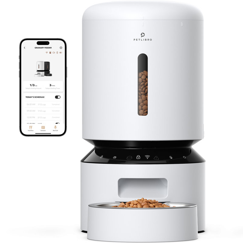 White Stainless Steel WiFi Automatic Pet Feeder with Single Bowl