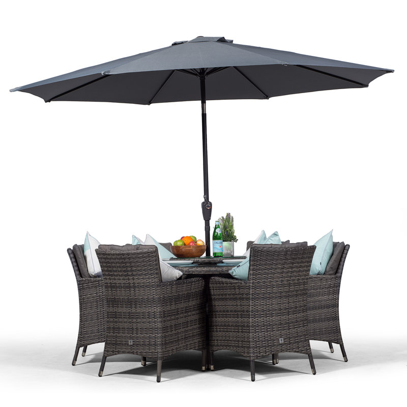 Karcher 6 - Person Wicker Patio Dining Set with Round Table , Cushions Included
