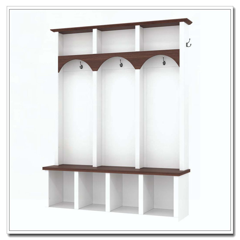 Farmhouse Wooden Style Hall Tree with Arched Design, White