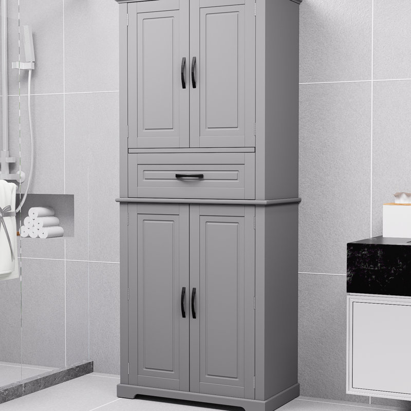 Grey Bathroom Cabinet With Multifunctional Storage Space, With Sliding Drawers And Adjustable Shelves