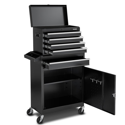 Rolling Tool Chest, 2-In-1 Design, 5 Drawers Tool Cabinet Organizer With Detachable Top Metal Toolbox, Lock Bar, Protective Liner, And Tools Rack, Garage Storage Cabinet For Warehouse, Workshop