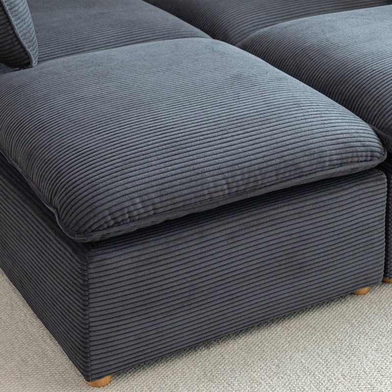 Hepworth 4 - Piece Corduroy Sectional Sofa With Two Ottomans, Gray Corduroy