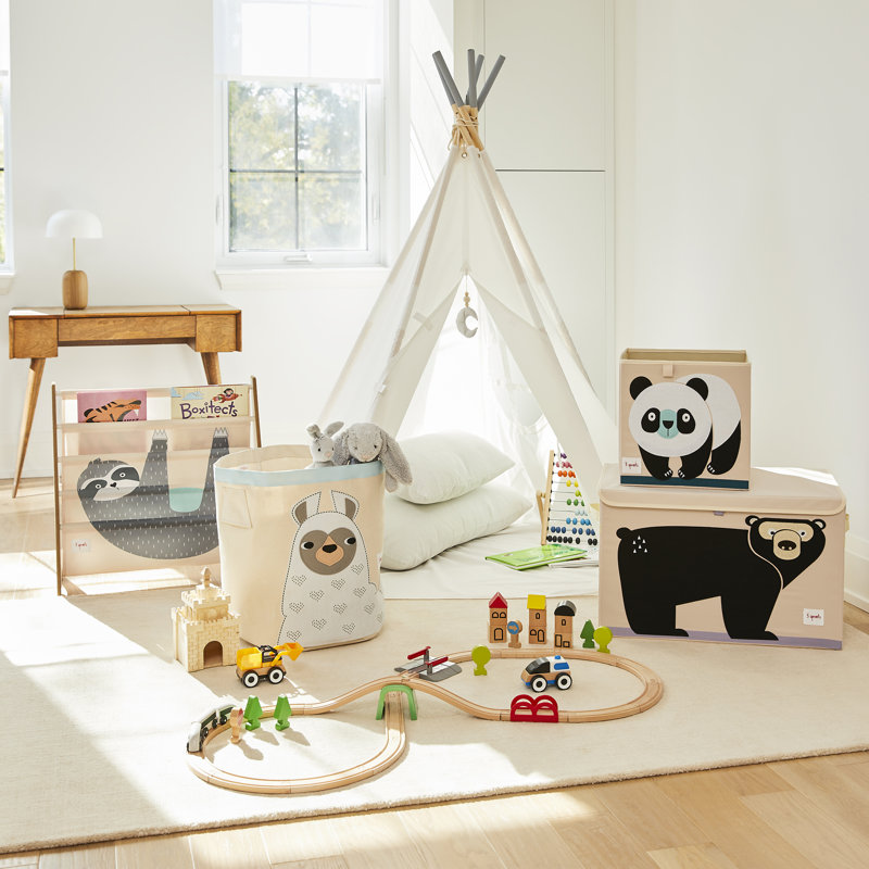 Panda Bear Foldable Beige and Black Fabric Storage Cube