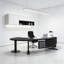 Bureau blanc minimaliste irrégulier avec plateau incurvé, rangement multifonctionnel et structure stable-1291476577-1291476591