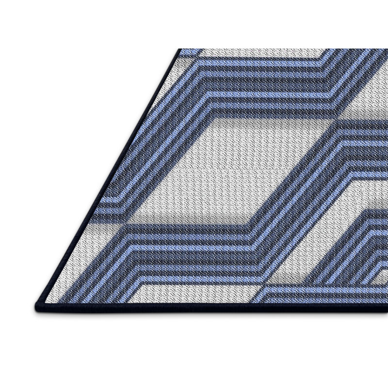 Tapis bleu à motif géométrique Klar, Rectangle 5 pi x 7 pi