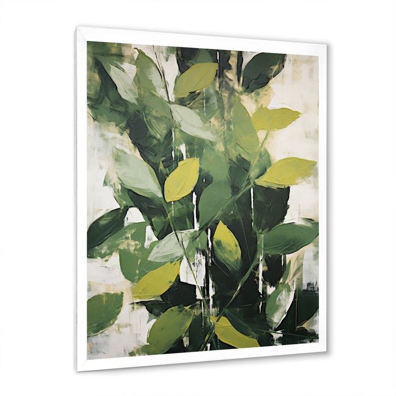 Abstrait, plantes vertes, minimalisme, collage rétro I, H 32 po x l 16 po x P 1 po, Cadre photo blanc
