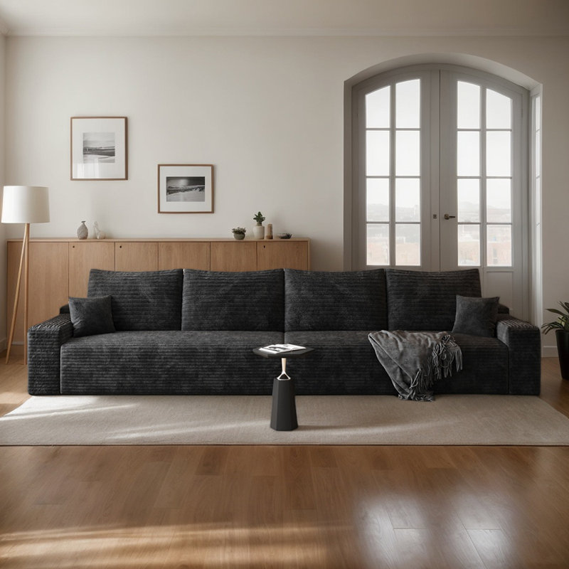 Boneless Corduroy Modular Sofa, 37.8" H x 140.2" W x 39.4" D, Black