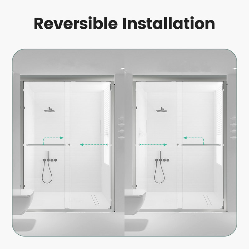 44"-48" Wide X 72" High Semi-Frameless Double Sliding Bypass Shower Door With 1/4" Tempered Glass, Chrome Finish