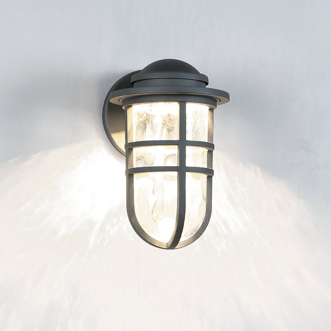 Steampunk 1 - Light LED Outdoor Wall Lantern, 9.5" H x 6" W x 7.125" D, Black
