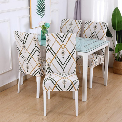 Ensemble de 4 housses de chaise de salle à manger, housses extensibles de chaise Parsons, housse de protection de chaise imprimée en spandex lavable pour hôtel, bureau, cérémonie, banquet, fête de mariage (ivoire)