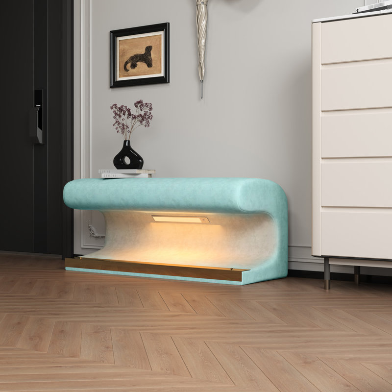 Banc rembourré contemporain en cuir avec capteur à DEL pour usage intérieur, revêtement et mouvement de vestibule moderne