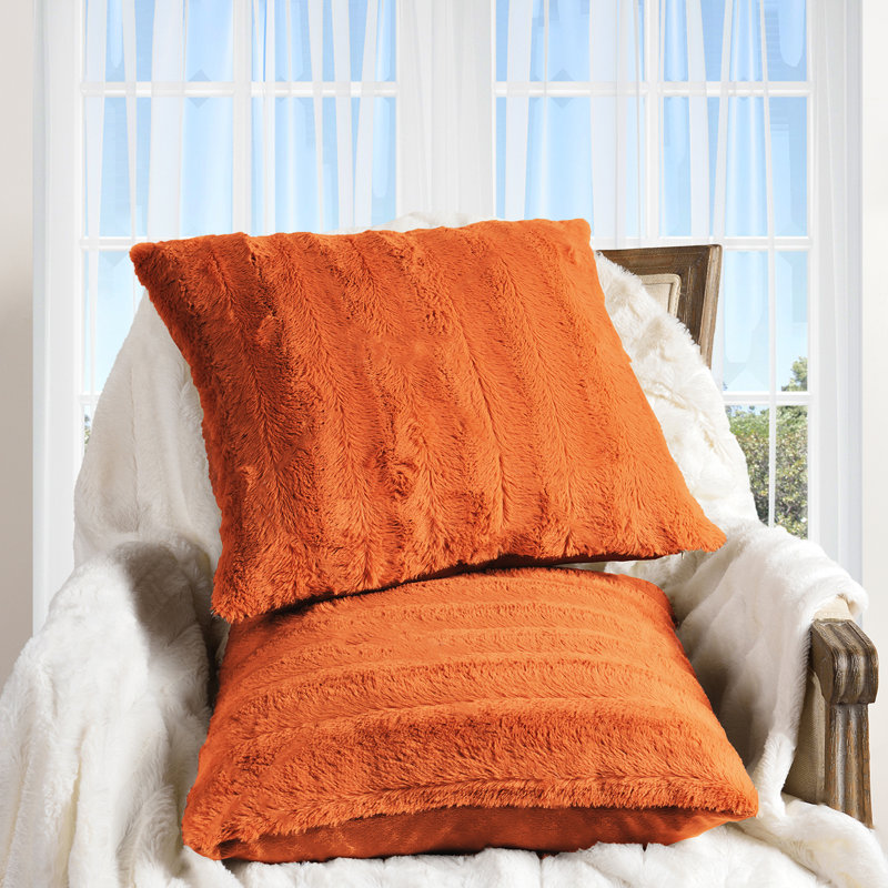 Rust Faux Fur and Micro Plush Throw Pillow Set
