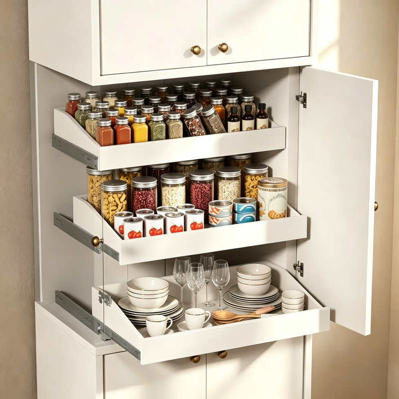 Meuble de rangement OMCHOM de 71 po avec 2 armoires à double porte, 3 tiroirs et système antibasculement, fini noyer, idéal pour la cuisine, le salon ou la salle à manger.