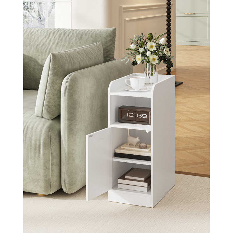 Slim Bedside Tables Set of 2 with Cabinet, Narrow Side End Table with Reversible Door, Bedside Cabinet with Adjustable Shelves, Nightstand for Bedroom, Living Room 