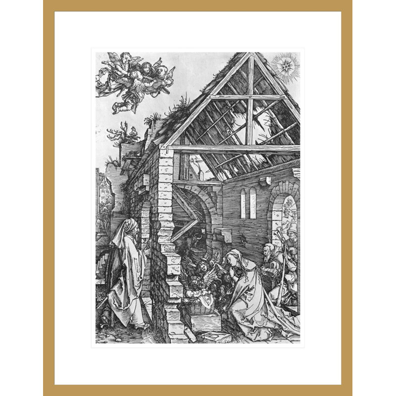 La Nativité de la série «La vie de la Vierge» par Albrecht Dürer - Estampe numérique encadrée, H 21,75 po x l 16,99 po