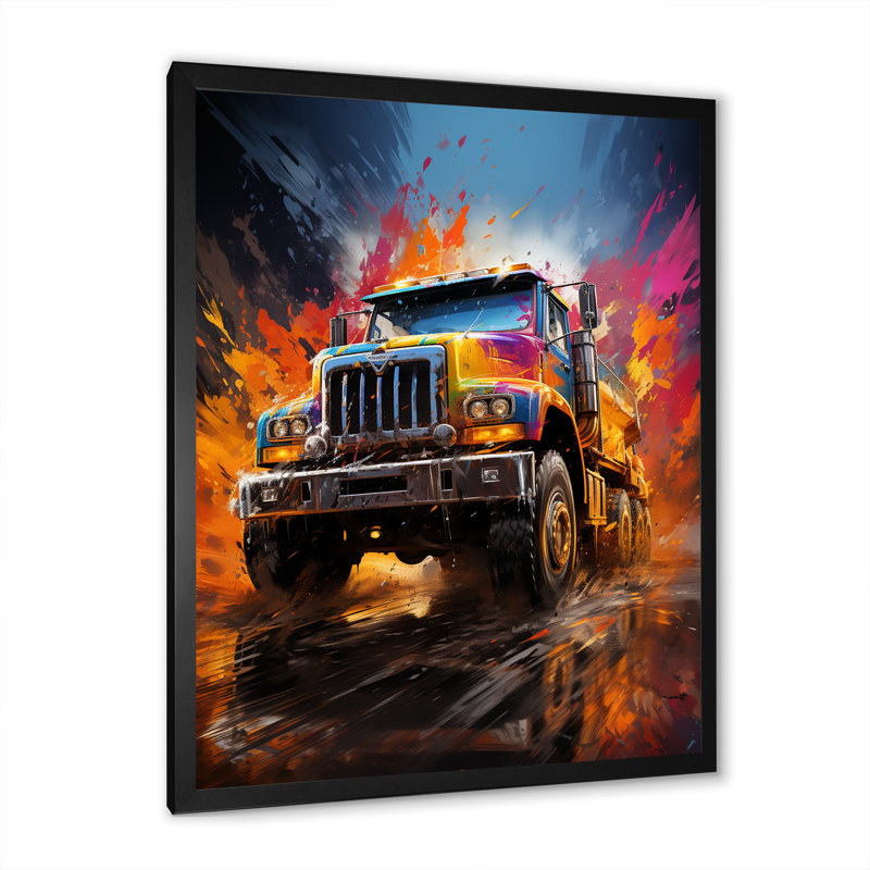«Expressionist Monster Truck Fury I», reproduction d'art sur toile, H 40 po x l 30 po x P 1,5 po, Cadre simple noir