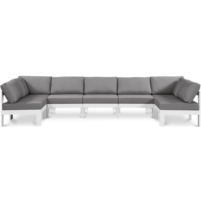Canapé modulaire d'extérieur en U avec coussins Athaleyah, Gris, Blanc