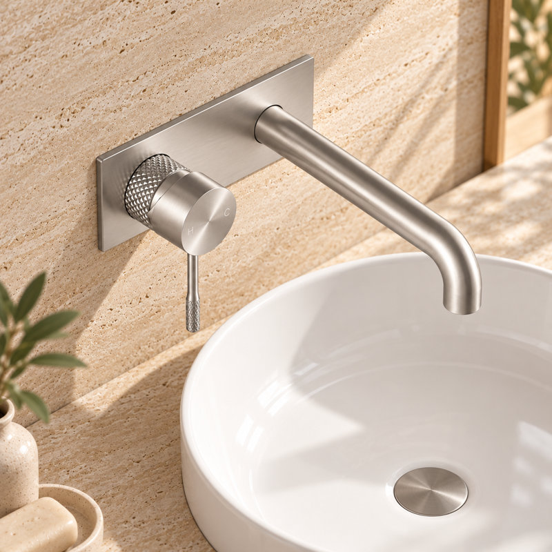  Madrid Wall Mounted Mono Basin Mixer, Nickel