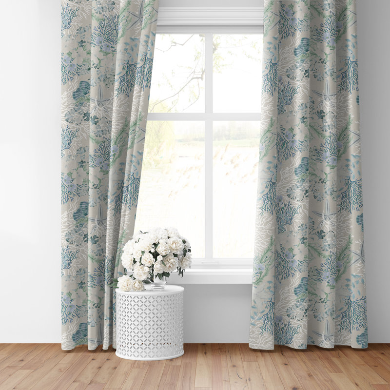Under The Sea  Ocean Cotton Pinch Pleat Drapery Panel Set of 2, 20" W  x 96" L