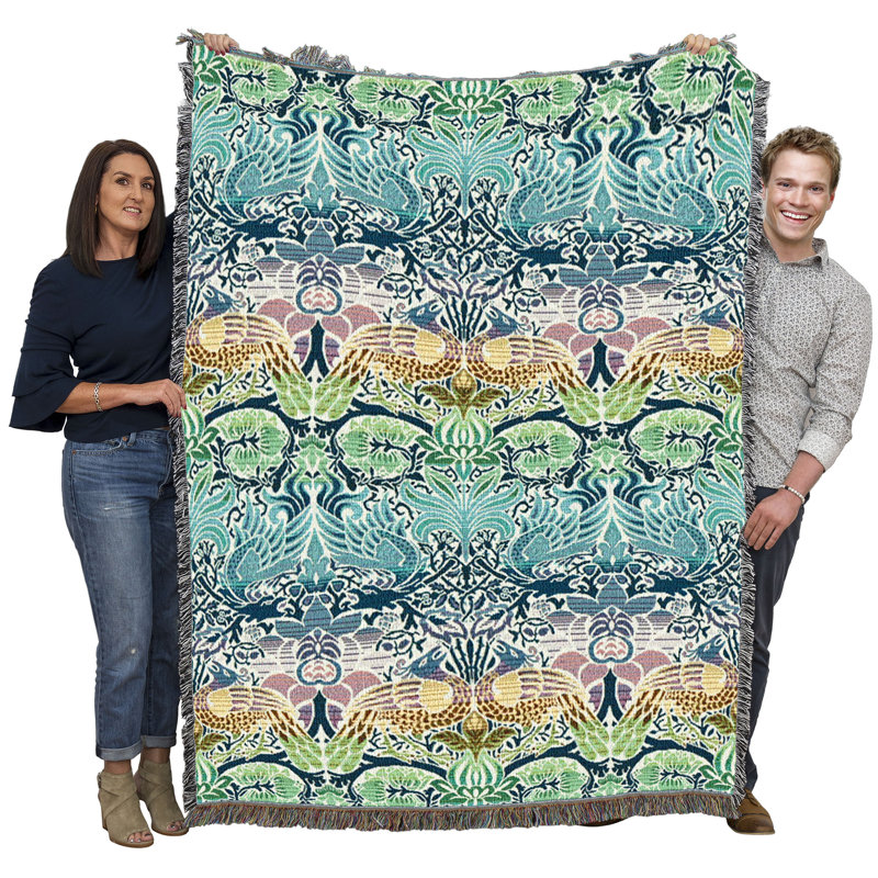 Couverture Pure Country Weavers William Morris Dragon et Paon Pastel - Artisanat - Tapisserie - Jeté en coton - Fabriqué aux États-Unis (72 x 54)