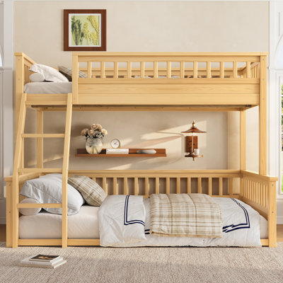 Twin XL  Over Queen Bunk Bed with Ladder and Guardrails