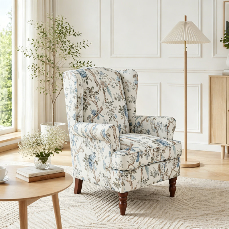 Chaise d'appoint moderne avec pieds en bois rétro, fauteuil rembourré confortable, Antique Blue