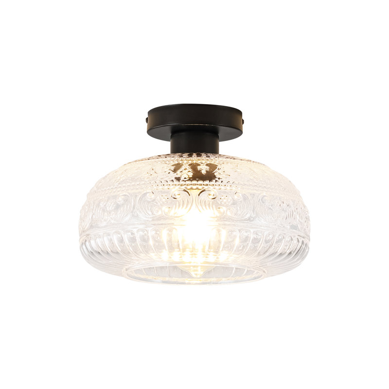 Moncia 1-Light 11" Embossed Glass Semi-Flush Mount Ceiling Light for Hallway Entryway, Matte Black