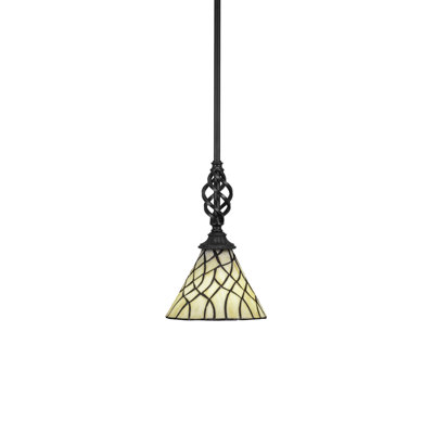 Eleganté Stem Hung Mini Pendant Shown In Matte Black Finish With 7" Sandhill Art Glass