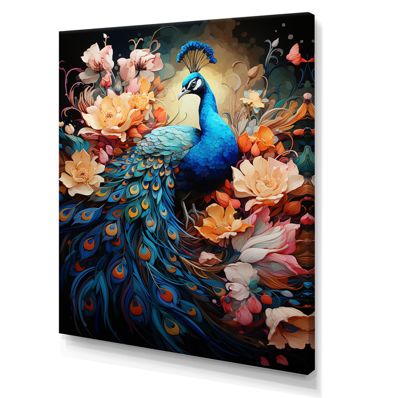 «Majestic Flowerful Peacocks Harmony I» sur toile, Toile tendue, H 32 po x l 16 po x P 1 po