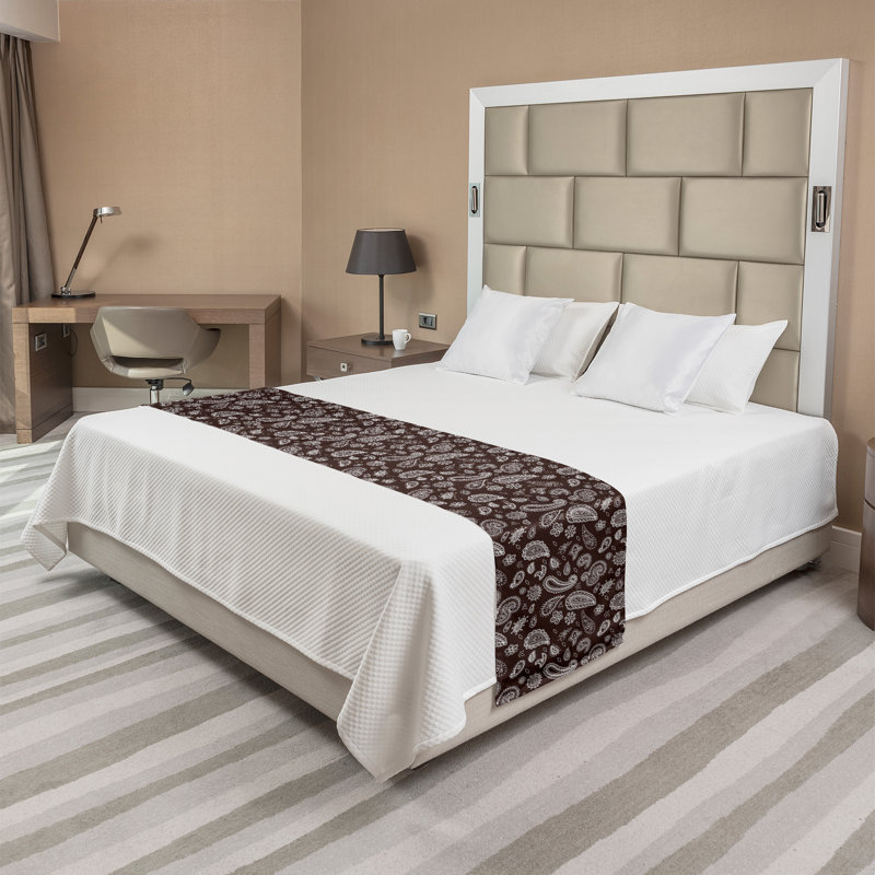 Ambesonne Brown Paisley Bed Runner Damask Flowers Motif Brown and White, King