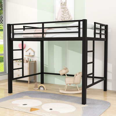 Loft Bed With Dual Ladders And Guardrails