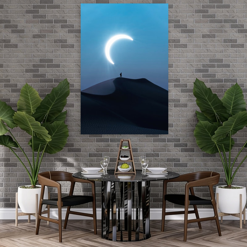 Croissant, dune, éthéré, surréel, paysage abstrait, art mural, H 60 po x l 40 po