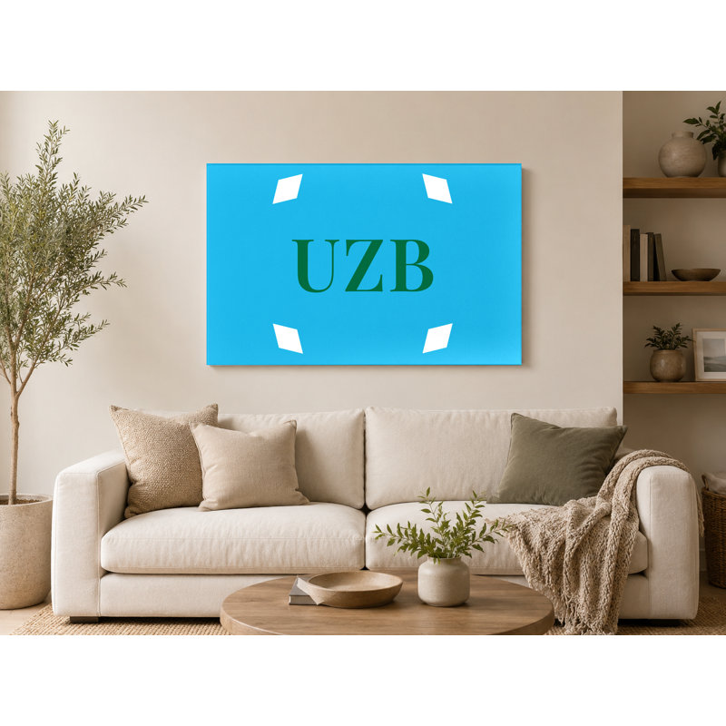 Ouzbékistan, drapeau du monde de luxe, monogramme de diamant - blanc bleu vert - art mural sur toile, H 12 po x l 18 po
