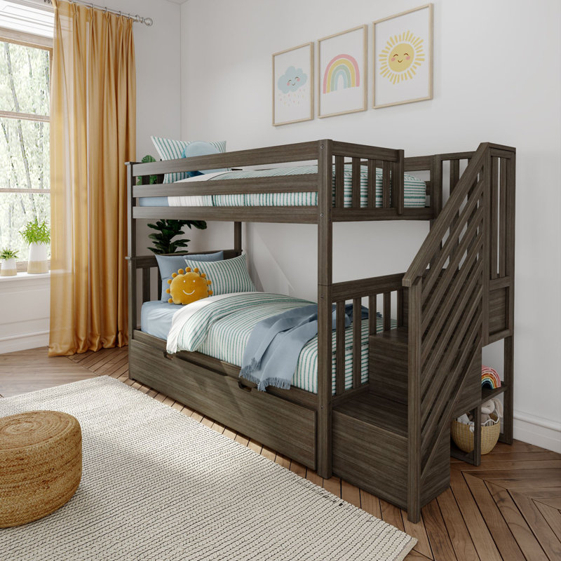 Lit superposé simple au-dessus de simple en bois massif avec lit gigogne Northfield, Argile