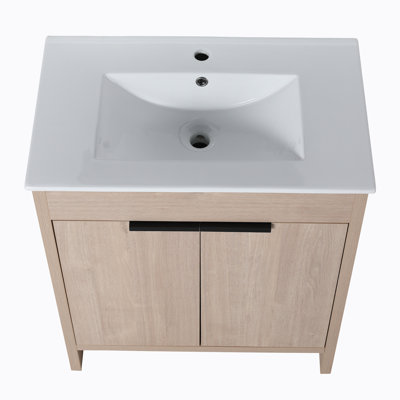 Pashyn 30'' Free Standing Single Bathroom Vanity with Ceramic Top -  Ebern Designs, 1BA8B4308CF94630B71640BE4631579D