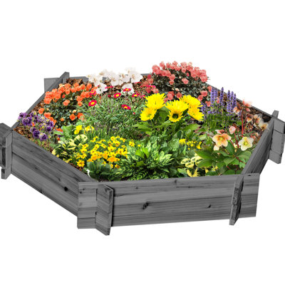 Jardinière surélevée en bois gris, 98,5 cm L x 93,3 cm l x 16,2 cm H - Jardinière hexagonale pour plantes d'extérieur, légumes, fleurs, herbes aromatiques. Jardinière ouverte, résistante aux intempéries. Montage rapide.