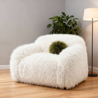 Fauteuil pivotant surdimensionné en fausse fourrure de 110 cm de large, fauteuil lounge d'appoint rembourré et moelleux avec coussins ronds