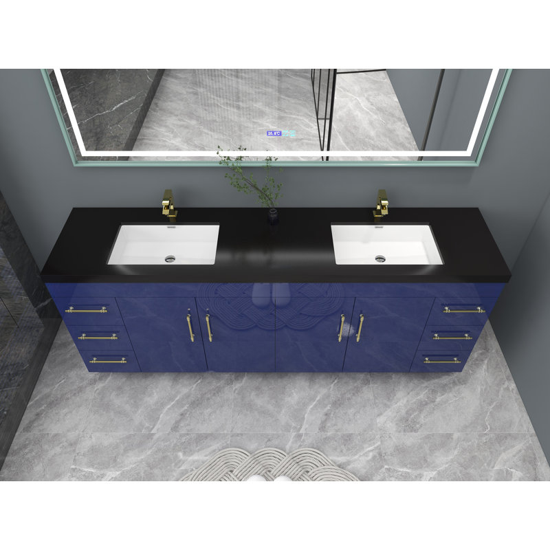 Ensemble de meuble-lavabo double 84 po Campney, Or mat, Bleu nuit brillant