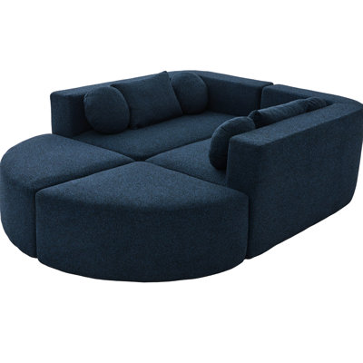 114.9" Blue Boneless With - Combined Functionality, Curved End Ottomans, 24.4" Seat Depth, High Density Foam And Soft Boucle Surface Design, Deep Seating, Pocket Springs Lumbar Support Pillows
