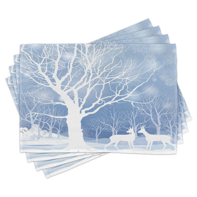Un ensemble de 8 napperons d'hiver Allium Way® abstrait bleu et blanc