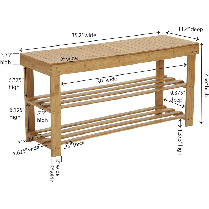 Bamboo Storage Bench with 2 Shelves 