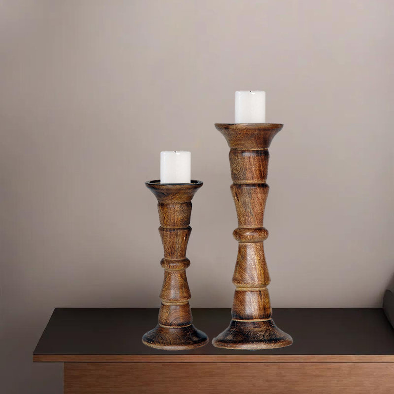 9'' H Wood Tabletop Candlestick