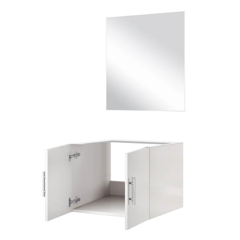 Meuble-lavabo blanc lustré 24 po X 22 - 18 Miroir, rangement spacieux, installation entièrement assemblée l 24 po x P 22 po avec miroir 18 po assemblé, installation rapide