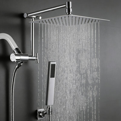 8" Metal Rain Shower Head With Handheld Spray Combo, Adjustable Extension Arm, 71 Inch Hose