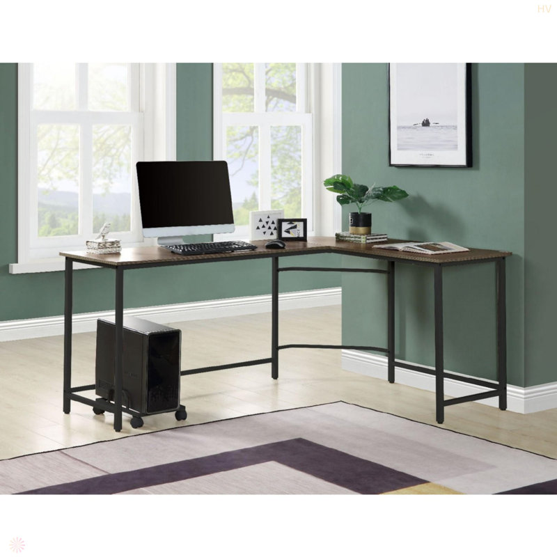L-Shape Rectangular Computer Desk, Grey/White