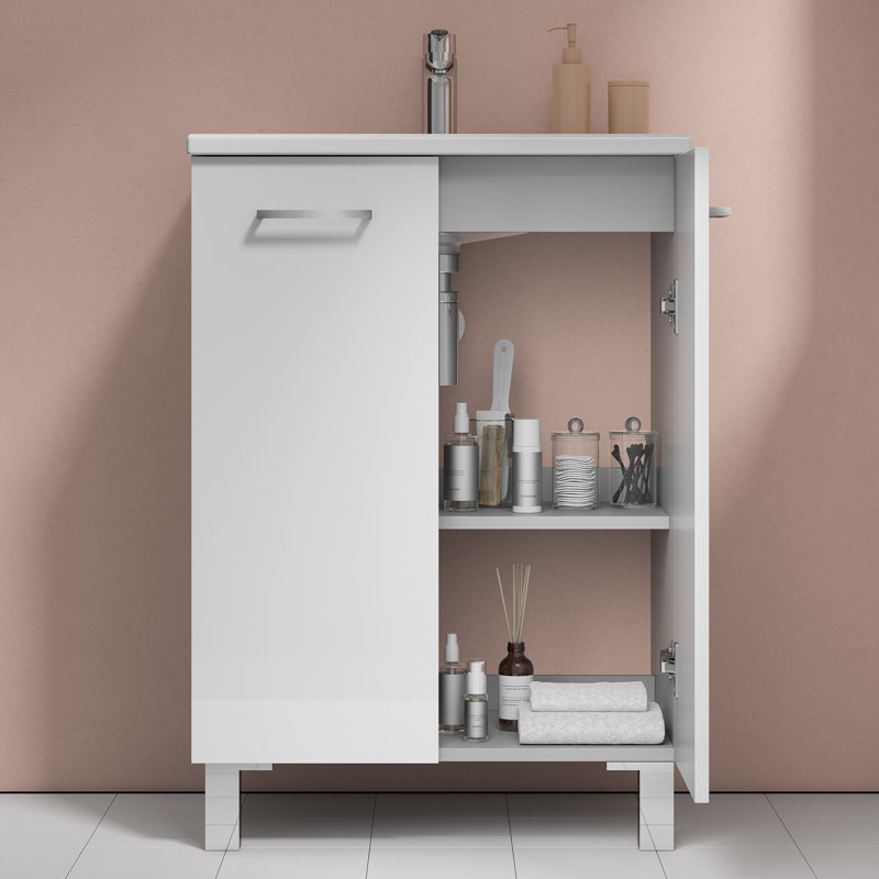 Logic 27.6'' Single Bathroom Vanity with Ceramic Top with Mirror, Glossy White