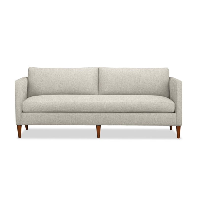 Clifford 87" Upholstered Custom Bench-Seat Sofa, Ticket Ash Heathered Basketweave
