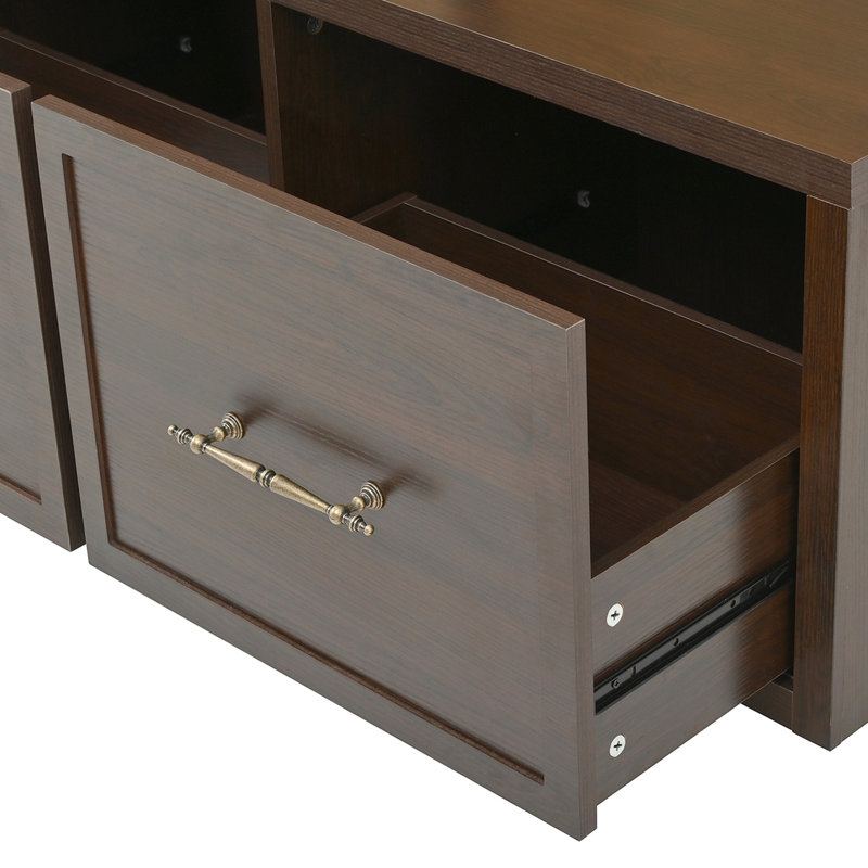 14.8"H Farmhouse Hall Tree Entryway Bench With Hooks & Drawers, Walnut